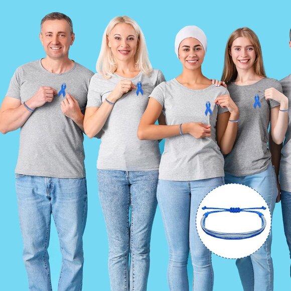 100 Pcs Blue-Grey Diabetes Awareness Bracelets Adjustable Soft Wax Rope Unisex - Picture 4 of 6